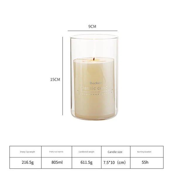 Minimalist Cam Mumluk - Aromaterapi Dekor - 9cm * 15cm Mum Bardak + Dumansız Mum