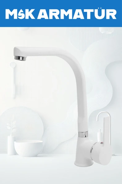 Beyaz Krom Armut Balıksırtı Eviye Bataryası Çeşmesi ürün görseli 1