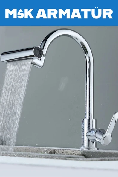 Krom Armut Baston 4 Fonksyonlu Eviye Bataryası Çeşmesi ürün görseli 1