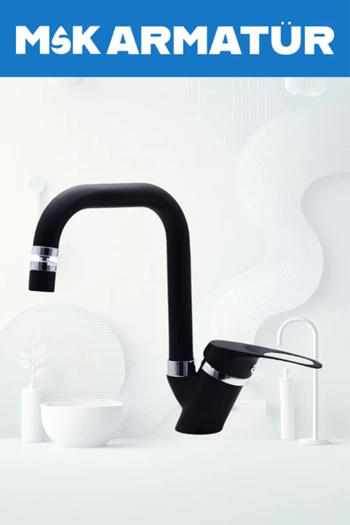 Siyah Krom  Oynar Başlıklı Köşe Lavabo Bataryası ürün görseli 1