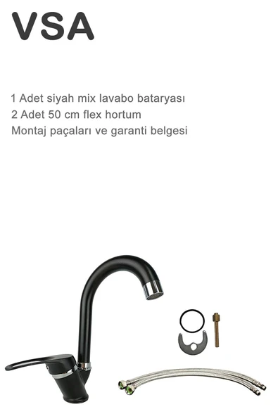 Siyah Mix Lavabo Bataryası Aç Kapa Musluk - Resim 3