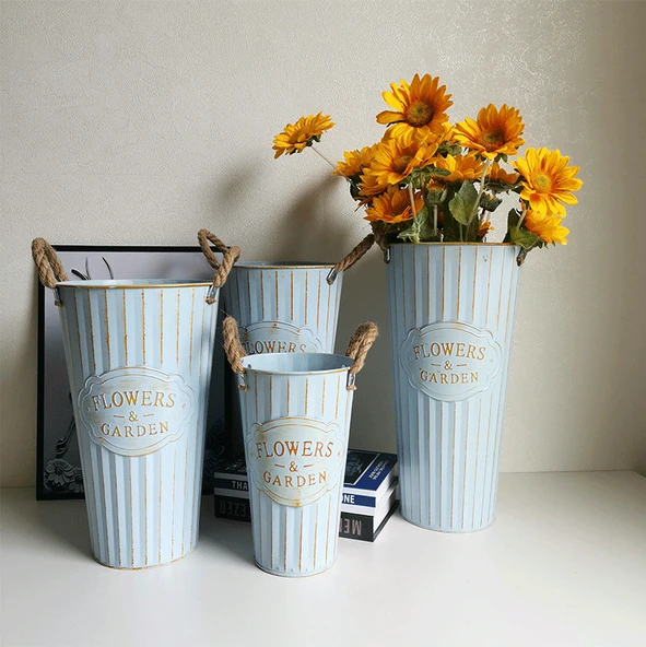 Retro Demir Saksı - Ahşap Beyaz - 35cm (Model 2) - 7