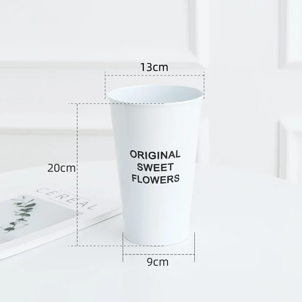 İskandinav Tarzı Sapsız Metal Çiçek Kovası - Beyaz - 20cm