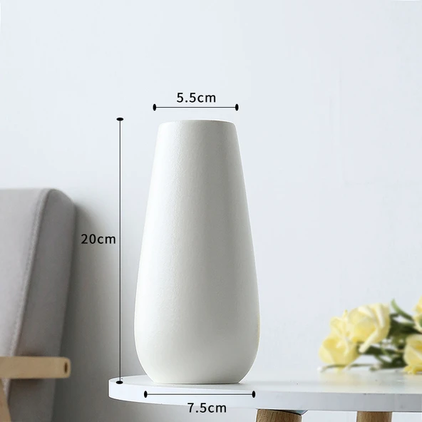 Modern Beyaz Seramik Vazo - Fanghua Beyaz 20cm