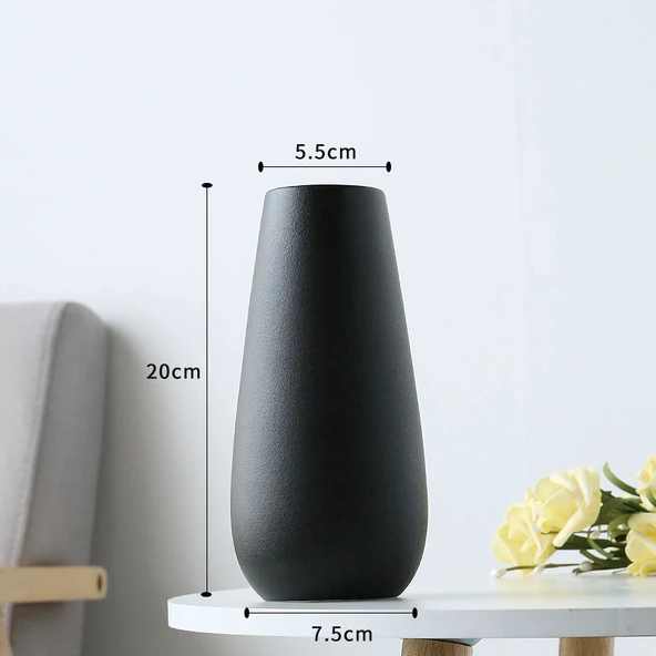 Modern Beyaz Seramik Vazo - Fanghua Siyah 20cm