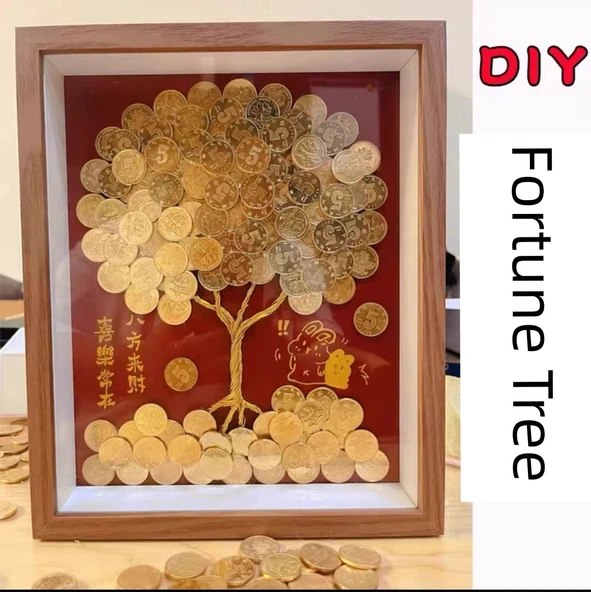 DIY Servet Ağacı Fotoğraf Çerçevesi Malzeme Seti - Tavşanlı Kırmızı Taban (Her Yöne Mutlu Para) A4