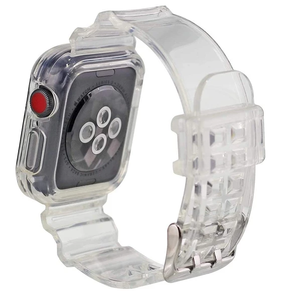 Gpack Apple Watch 4 5 44mm Kordon Kalın Silikon Saatle Birleşik Kordon İle Uyumlu - 4