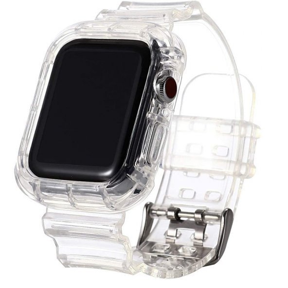 Gpack Apple Watch 6 44 mm Kordon Kalın Silikon 2 in 1 Saatle Birleşik Kordon İle Uyumlu