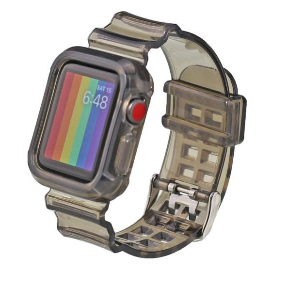 Gpack Apple Watch SE 40 mm Kordon Kalın Silikon 2 in 1 Saatle Birleşik Kordon İle Uyumlu