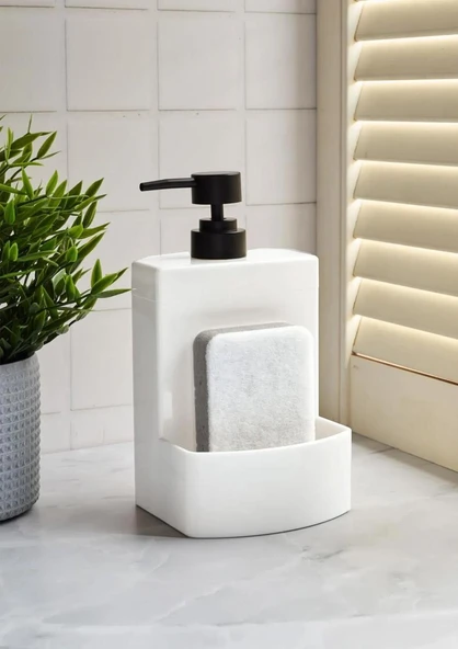Barton Sıvı Sabunluk - Sünger Hazneli Mutfak Sabunluğu - 540 ML, Beyaz