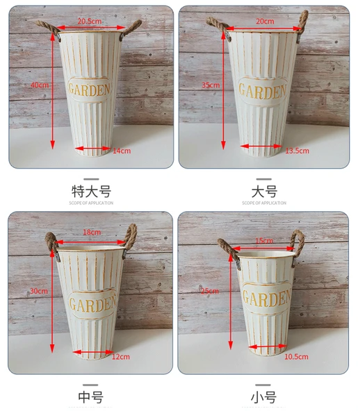 Retro Demir Saksı - Ahşap Beyaz - 35cm (Model 2) - 10