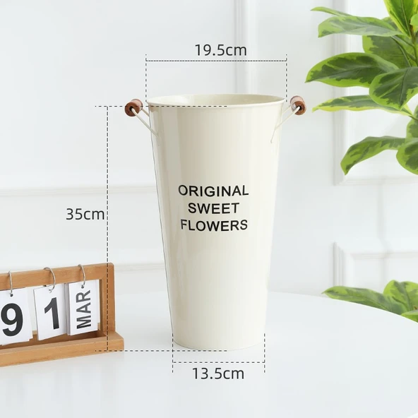 Krem Beyazı Ahşap Saksı - Yüksek - 35cm