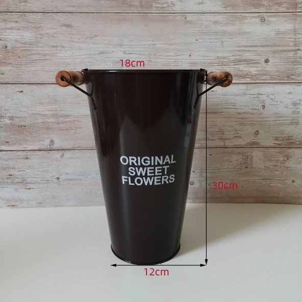 Retro Demir Saksı - Kahve Ahşap Saplı - 30cm