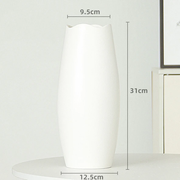 Modern Beyaz Seramik Vazo - White Spin Beyaz Model 2