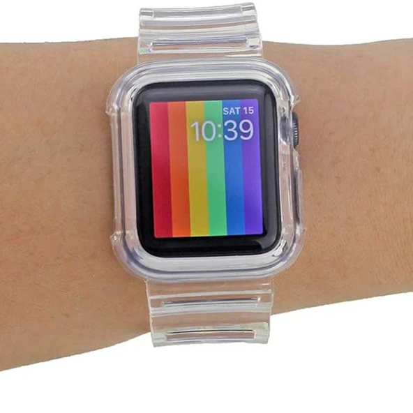 Gpack Apple Watch 4 5 44mm Kordon Kalın Silikon Saatle Birleşik Kordon İle Uyumlu - 3