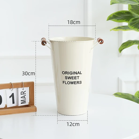 Krem Beyazı Ahşap Saksı - Yüksek - 30cm