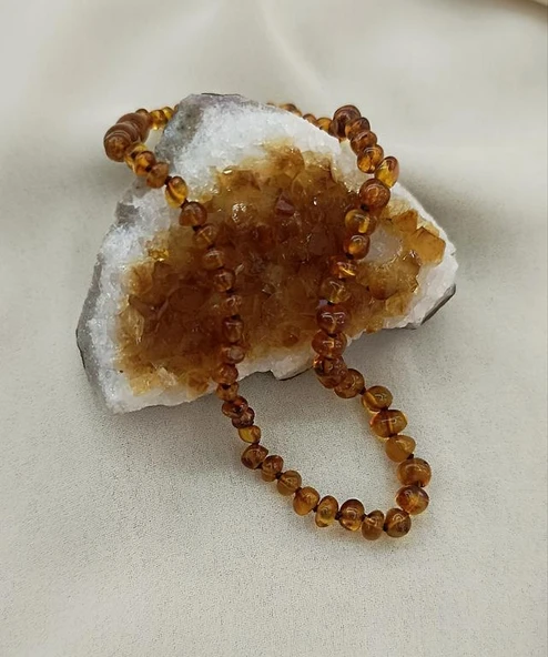 Kolye Kehribar Amber Doğaltaş Düğümlü Bebek Kolyesi - 2