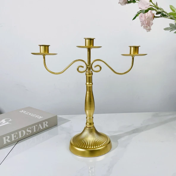 Fransız Retro Demir Çoklu Mumluk - Altın 302JT-M - 9