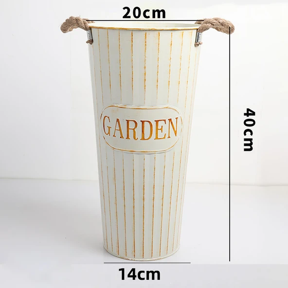 Retro Demir Sanatı Dekoratif Çiçek Kovası - Retro Krem Beyaz 40cm