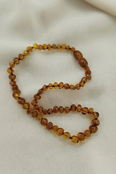 Kolye Kehribar Amber Doğaltaş Düğümlü Bebek Kolyesi - 4