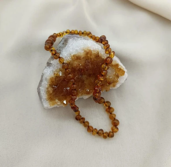 Kolye Kehribar Amber Doğaltaş Düğümlü Bebek Kolyesi - 5