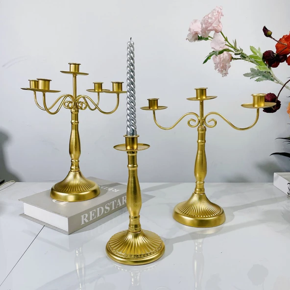 Fransız Retro Demir Çoklu Mumluk - Altın 301JT-S - 7