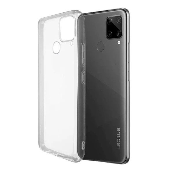 Gpack Realme C15 Kılıf Süper Silikon  Arka Koruma  Nano Glass Renksiz