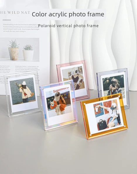 Akrilik Polaroid Fotoğraf Çerçevesi - Genç Yetişkin Pudra - Mini 3 inç - 7