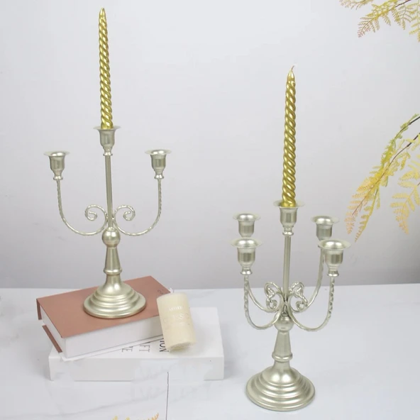 Fransız Retro Demir Çoklu Mumluk - Altın 301JT-S - 5