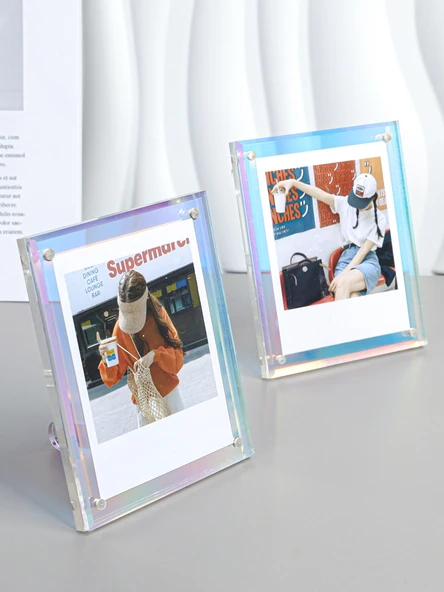 Akrilik Polaroid Fotoğraf Çerçevesi - Lazer Renkli - Mini 3 inç - 2