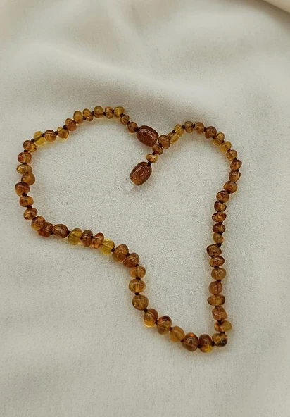 Kolye Kehribar Amber Doğaltaş Düğümlü Bebek Kolyesi - 3