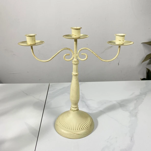 Fransız Retro Demir Çoklu Mumluk - Altın 302JT-M - 12