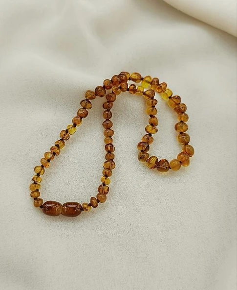 Kolye Kehribar Amber Doğaltaş Düğümlü Bebek Kolyesi