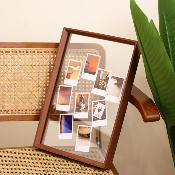 Çift Taraflı Kare Fotoğraf Çerçevesi (20*20cm) - Ceviz Rengi