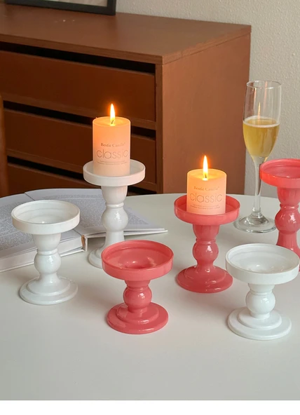 Roma Sütunu Mumluk - Pembe Küçük+Orta+Beyaz Büyük Boy - 11