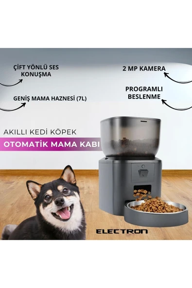Electron  Akıllı Kedi Köpek Otomatik Mama Kabı - Gece Görüş Kameralı 1080p , 2.4ghz, 7 Lt , Metal Kase - 2