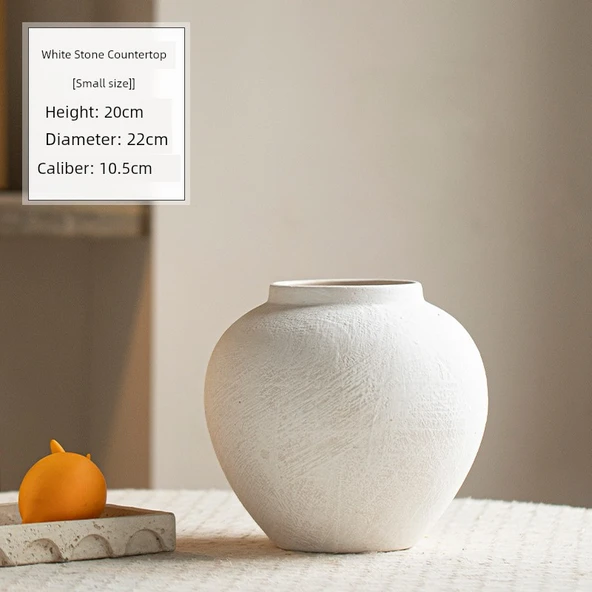 Jingdezhen Seramik Vazo - Beyaz Taş Desenli Tezgah Üstü - Küçük Boy