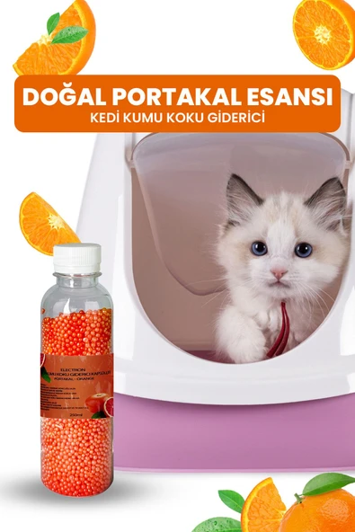 Electron  Kedi Kumu Kokusu, Koku Giderici Granül, Portakal Ferahlatıcı Etkili, Kokusuz Tuvalet Için, 250ml - 3