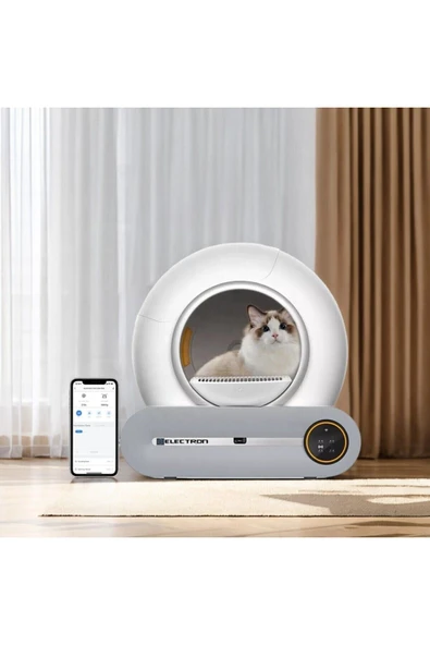 Electron  Kedi Tuvaleti Otomatik-kum Kabı (APP KONTROL, 65LT HAZNE, 9LT ÇÖP HAZNESİ,UV TEMİZLEME)