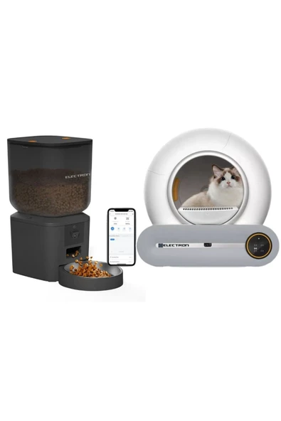 Electron  Akıllı Otomatik Kedi Yaşam Seti 2'li Set- Akıllı Otomatik Kedi Tuvaleti,Otomatik Mama Kabı - 5