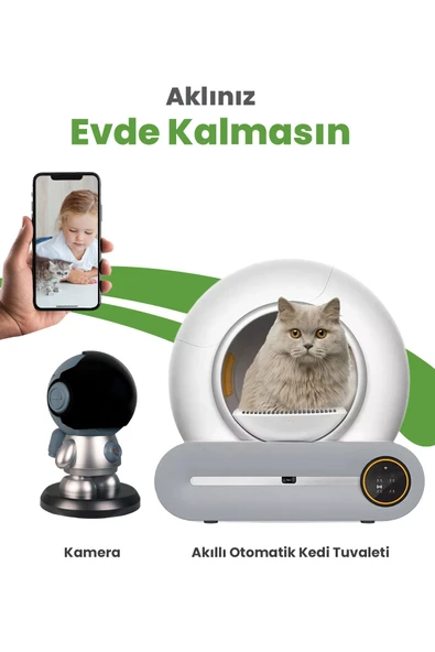 Electron  Akıllı Otomatik Kedi Yaşam Seti 2’li Set – Otomatik Kedi Tuvaleti, Wi-Fi Kameralı Takip Sistemi