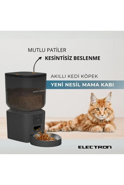 Electron  Akıllı Kedi Köpek Otomatik Mama Kabı - Gece Görüş Kameralı 1080p , 2.4ghz, 7 Lt , Metal Kase