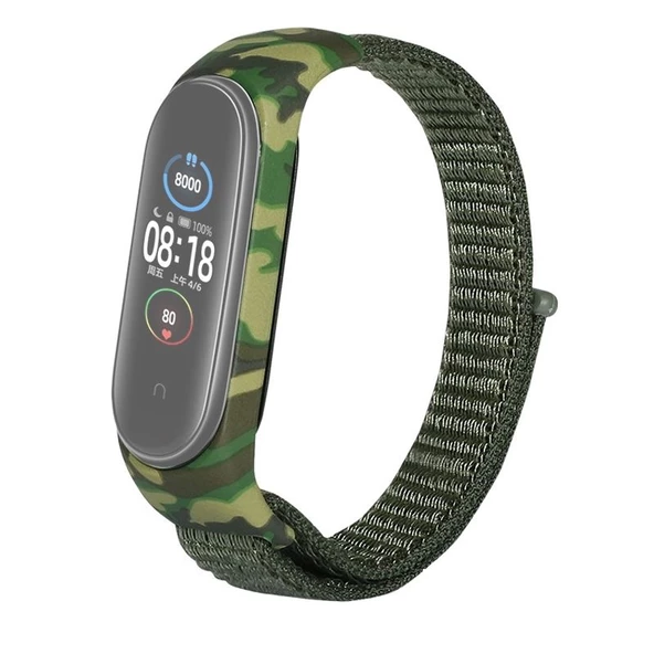 Gpack Xiaomi Mi Band 5 Kordon Kumaş CırtCırt Kamuflaj Desenli
