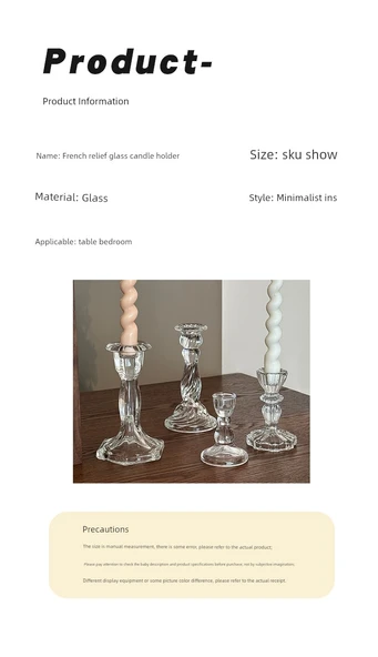 Fransız Kabartmalı Cam Şamdan - Yüksek Altıgen - 9