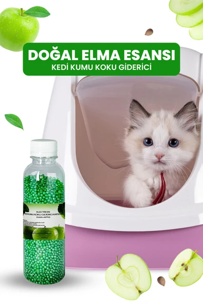 Electron  Kedi Kumu Kokusu, Koku Giderici Granül, Elma Ferahlatıcı Etkili, Kokusuz Tuvalet Için, 250ml - 3