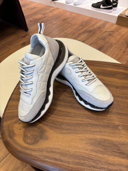 1091 BEYAZ PARAŞÜT NUBUK DETAY HAKİKİ DERİ ERKEK SNEAKERS - ERKEK SPOR AYAKKABI - 2