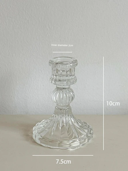 Fransız Kabartmalı Cam Şamdan - Dikey Kabartmalı