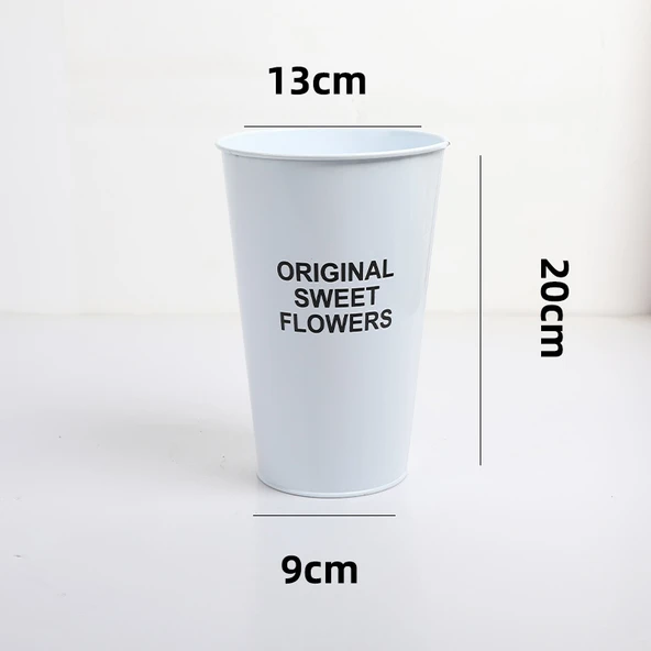 Retro Demir Sanatı Dekoratif Çiçek Kovası - Beyaz (20cm Çiçek Kovası)