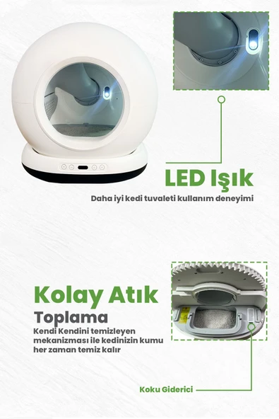 Electron  Kedi Tuvaleti Otomatik, App Ile Kontrol, 75lt Iç Hazne, 7lt Çöp Haznesi , Siyah - 8
