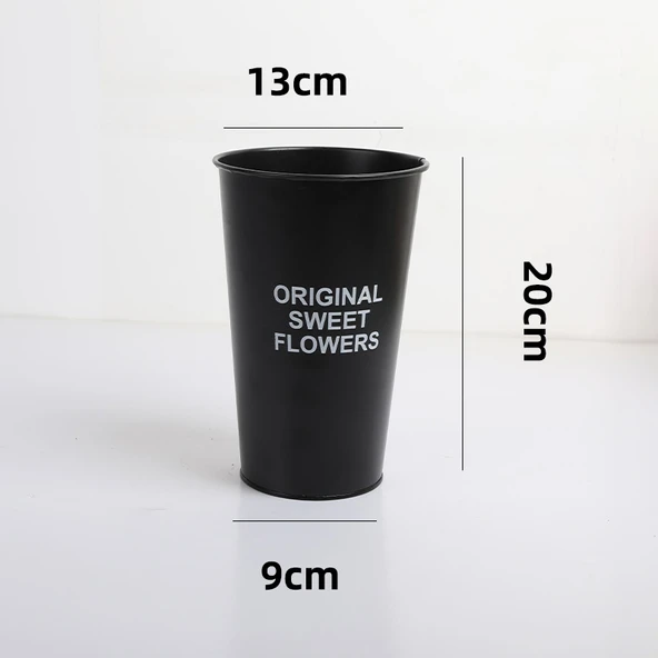 Retro Demir Sanatı Dekoratif Çiçek Kovası - Siyah (20cm Çiçek Kovası)